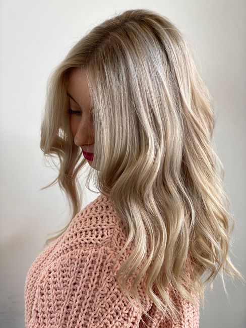 Balayage blonde hair styled at the salon
